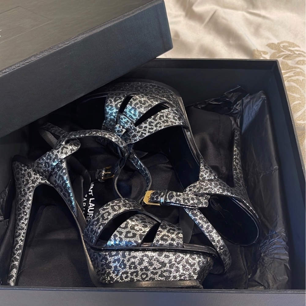 YSL metallic tribute high heel sandals